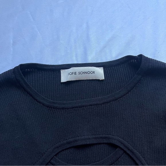 SOFIE SCHNOOR black chunky knit layered cutout long sleeve top - Picture 3 of 4